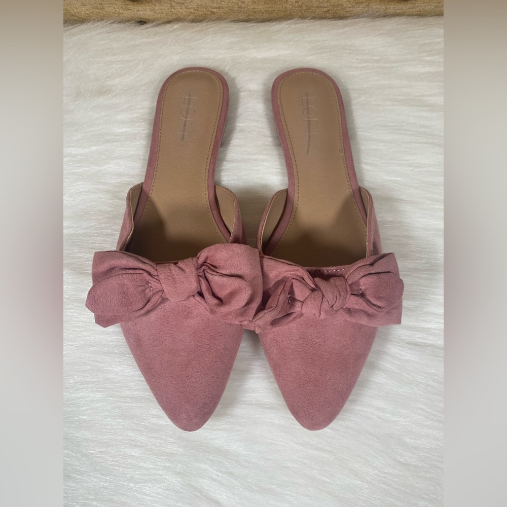 Loft Pink Faux Suede Knot Tie Mules Sandals Closed Toe Size 9M *READ*